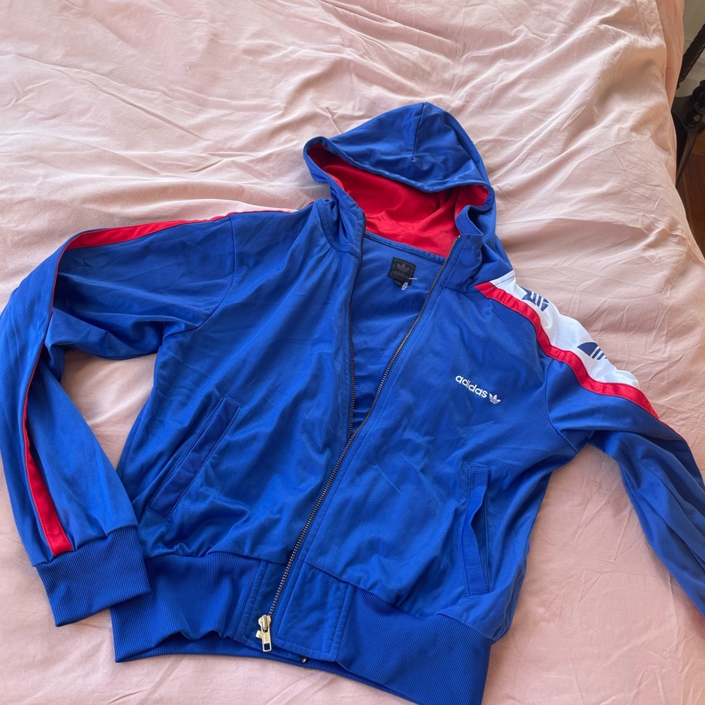 Blue adidas zip up hoodie